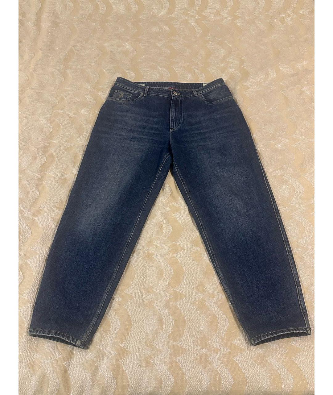 BRUNELLO CUCINELLI Синие хлопковые прямые джинсы, фото 8