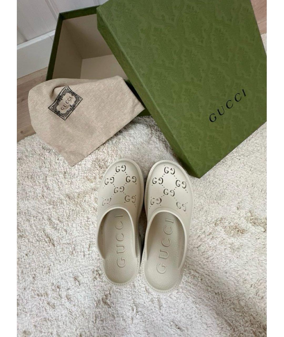 GUCCI Белые резиновые сабо, фото 3