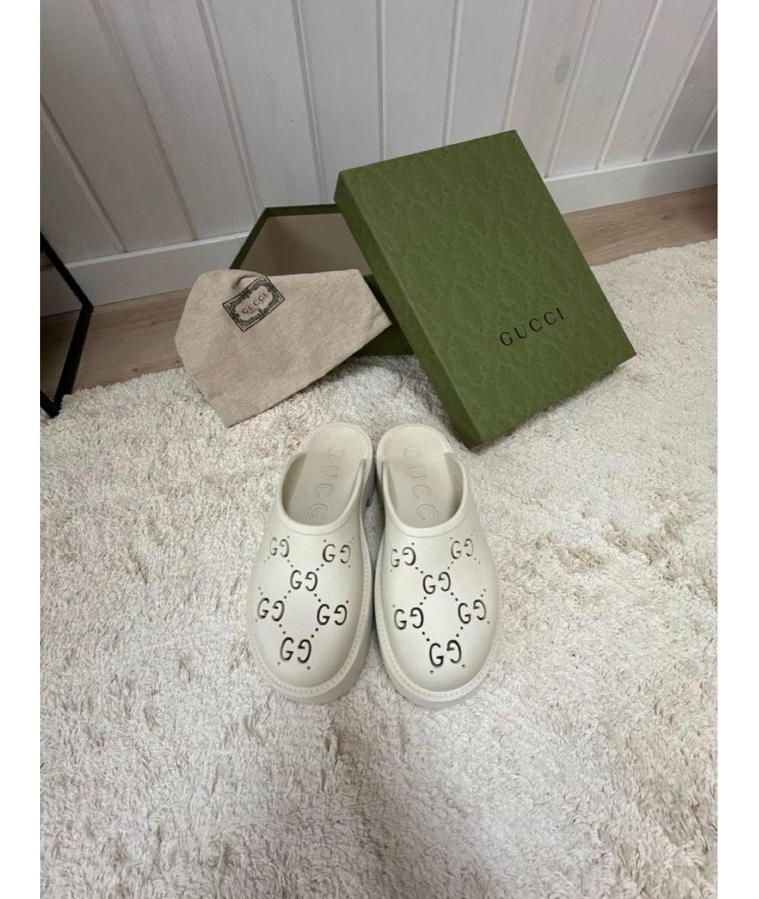 GUCCI Белые резиновые сабо, фото 2