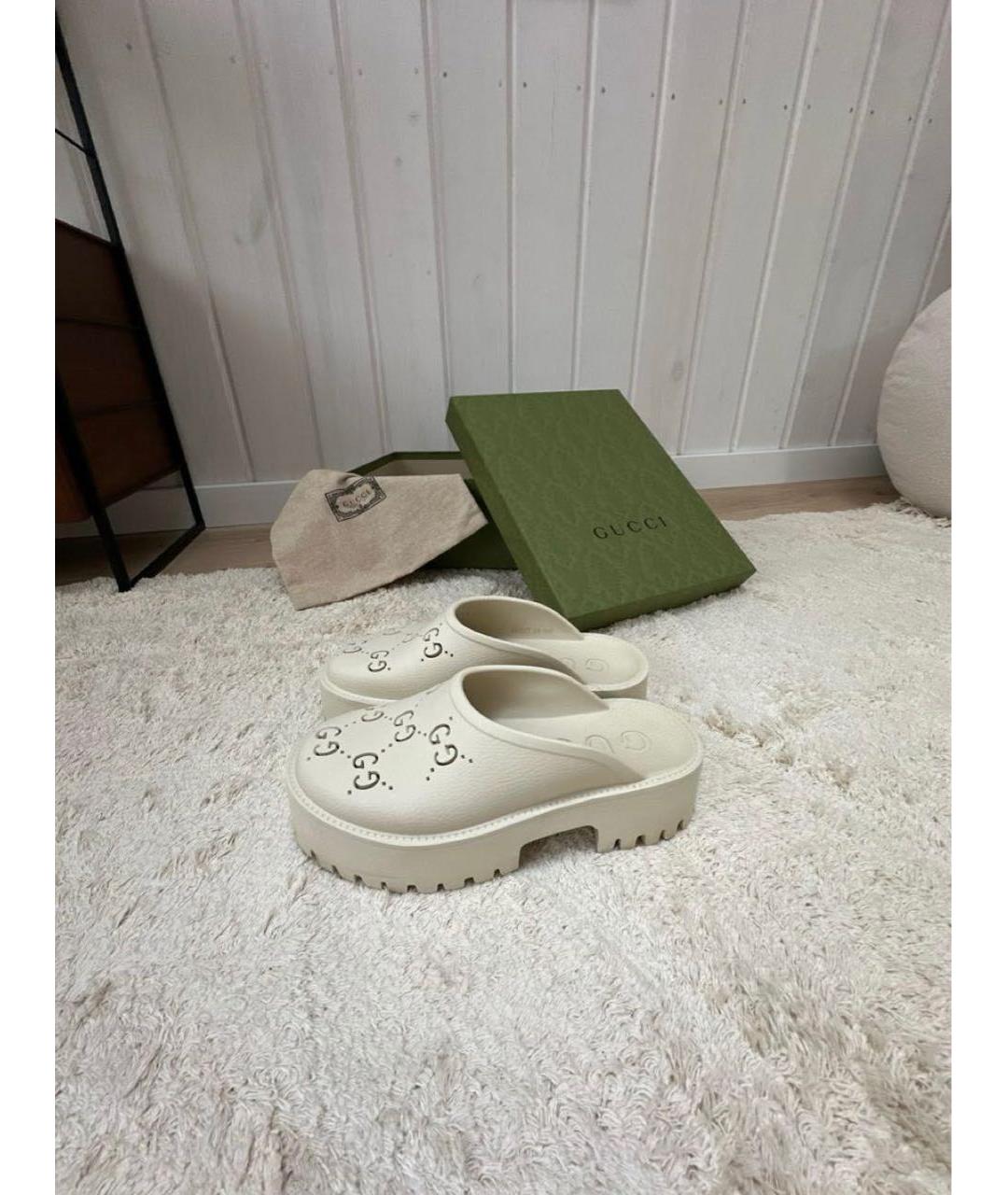 GUCCI Белые резиновые сабо, фото 6