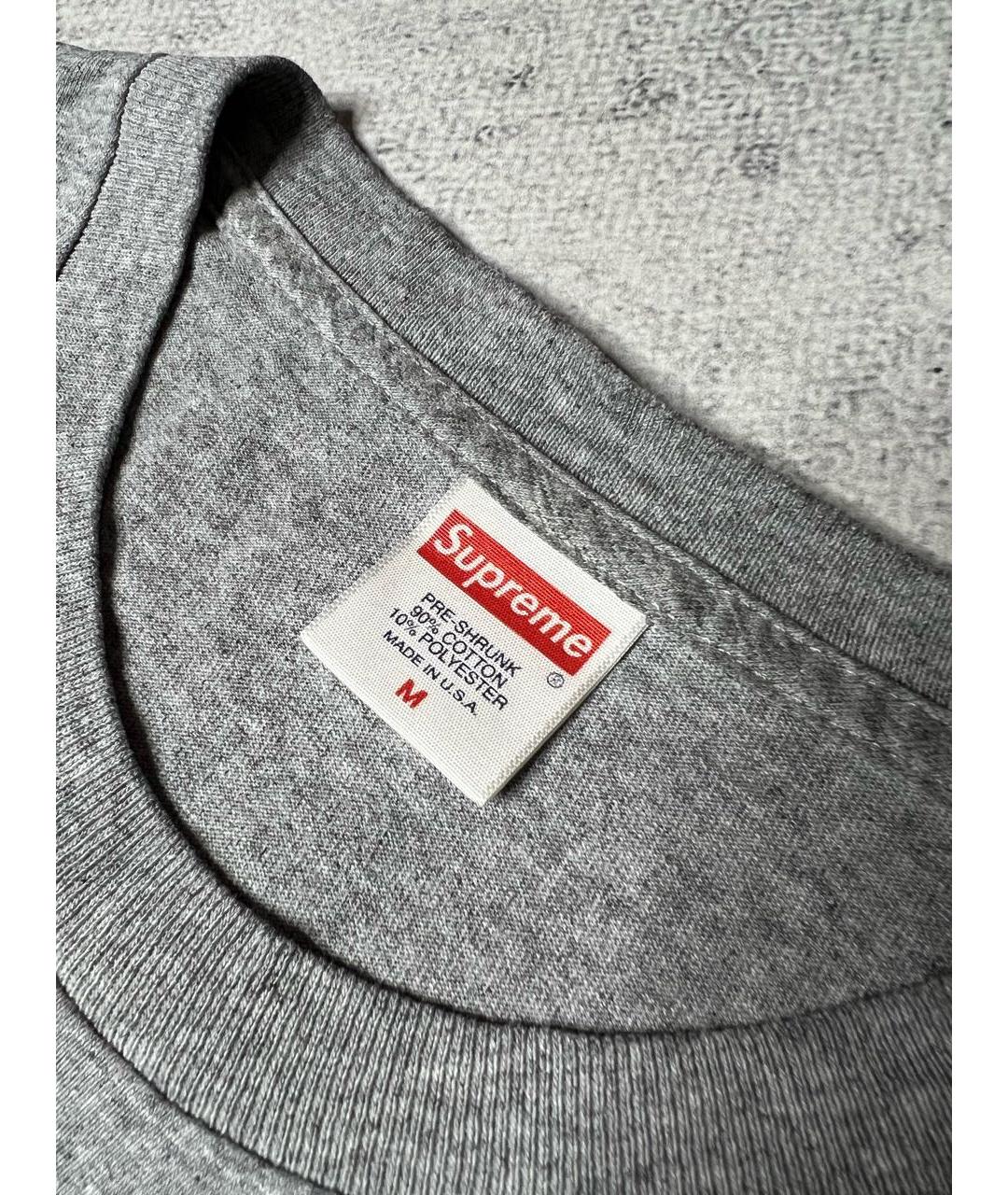SUPREME Серая хлопковая футболка, фото 5
