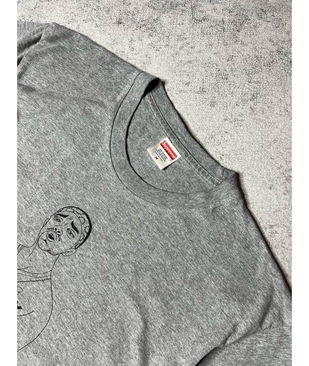 SUPREME Серая хлопковая футболка, фото 4