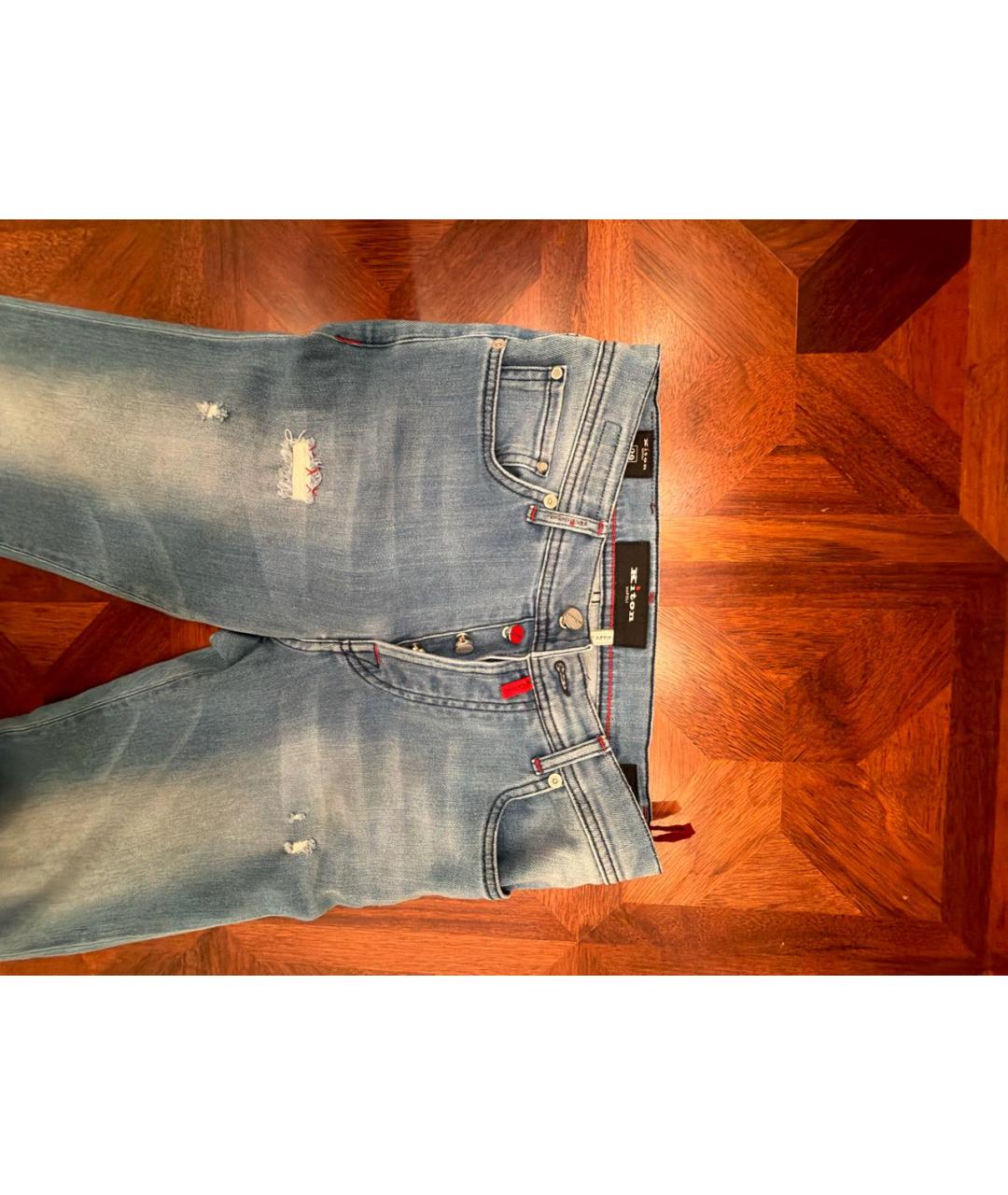 KITON Голубые хлопковые прямые джинсы, фото 3