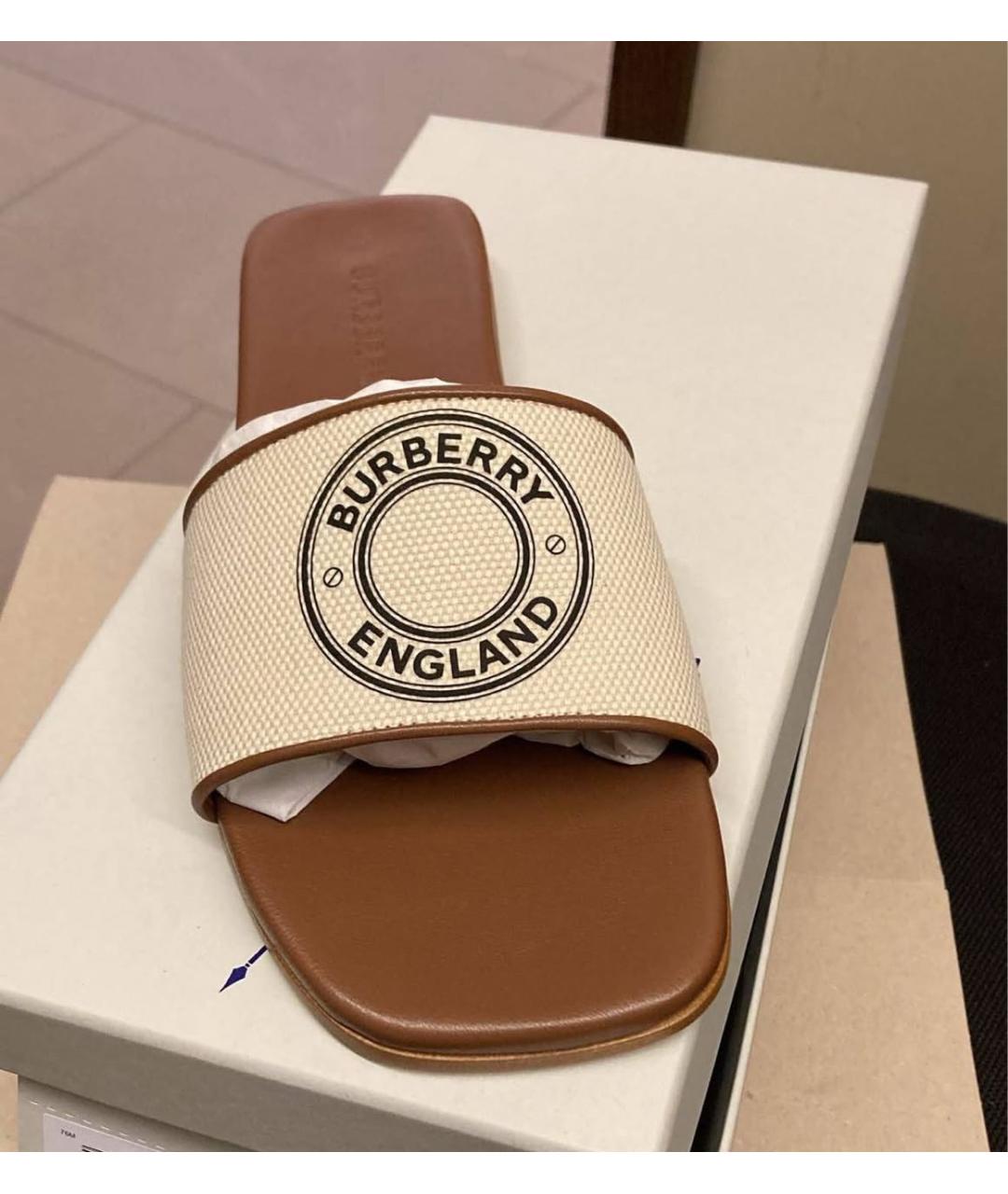 BURBERRY Бежевые текстильные мюли, фото 4