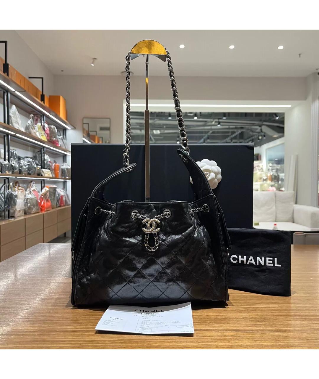 CHANEL Черная кожаная сумка через плечо, фото 8