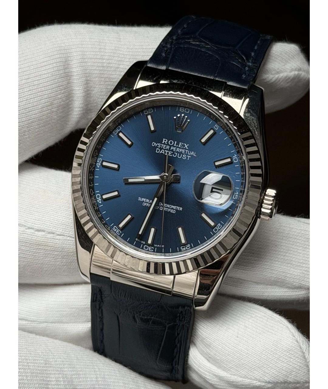 ROLEX Темно-синие часы из белого золота, фото 3