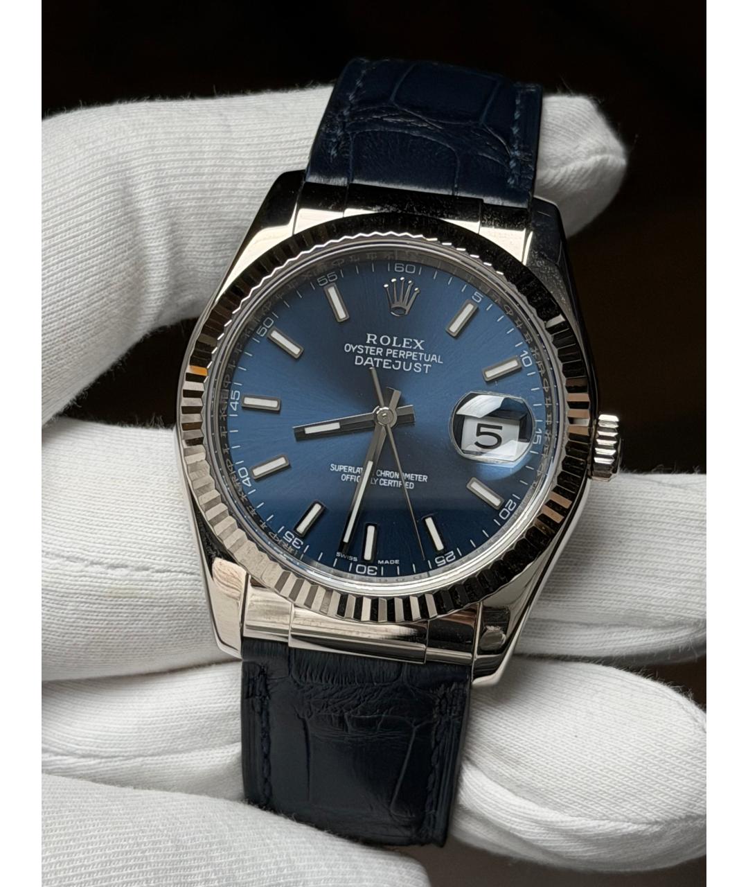 ROLEX Темно-синие часы из белого золота, фото 2