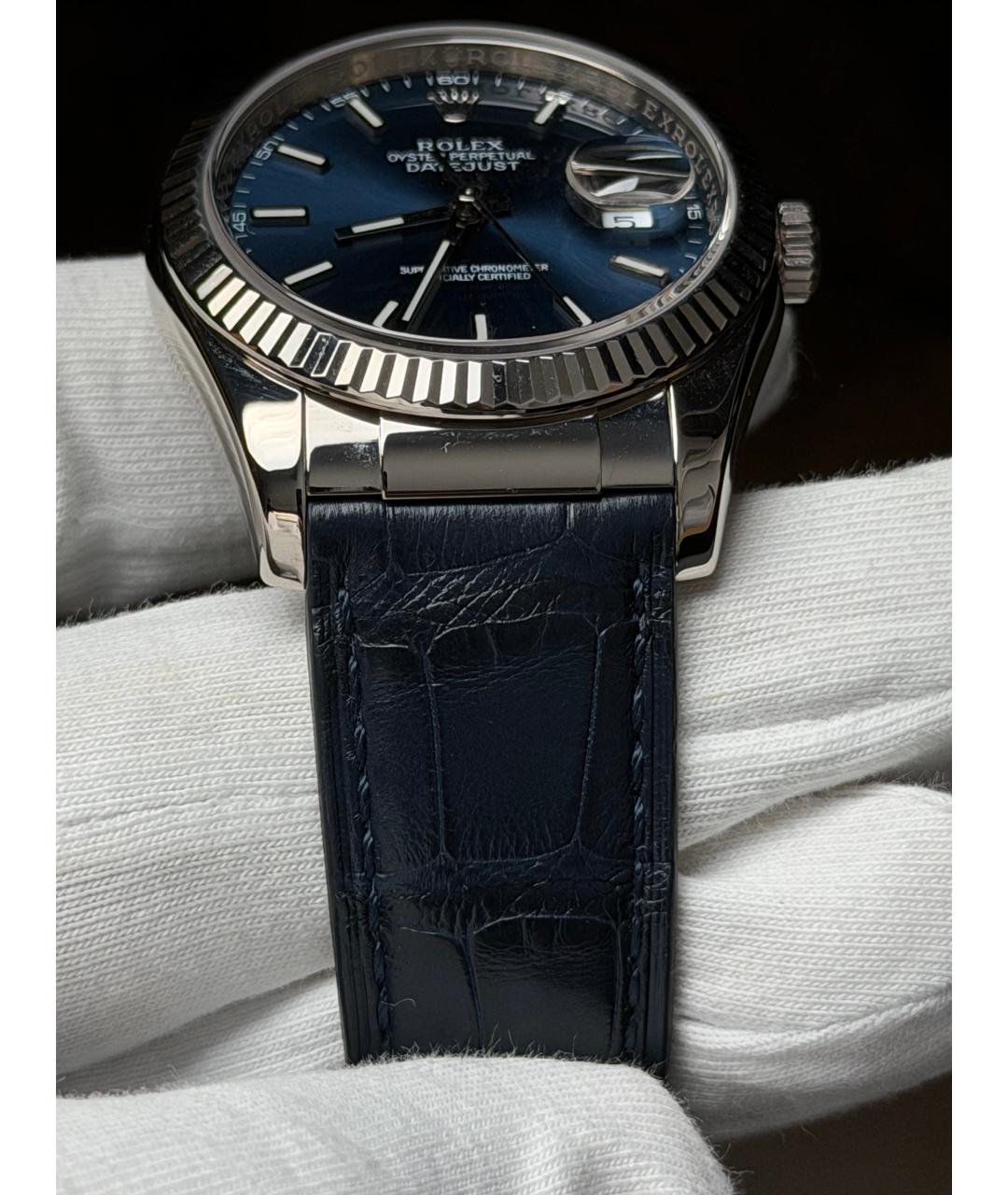 ROLEX Темно-синие часы из белого золота, фото 6