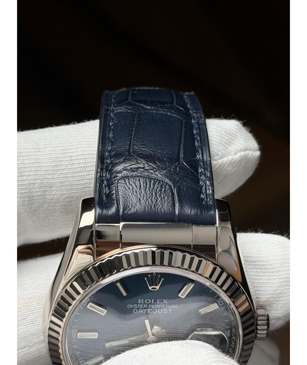 ROLEX Темно-синие часы из белого золота, фото 7