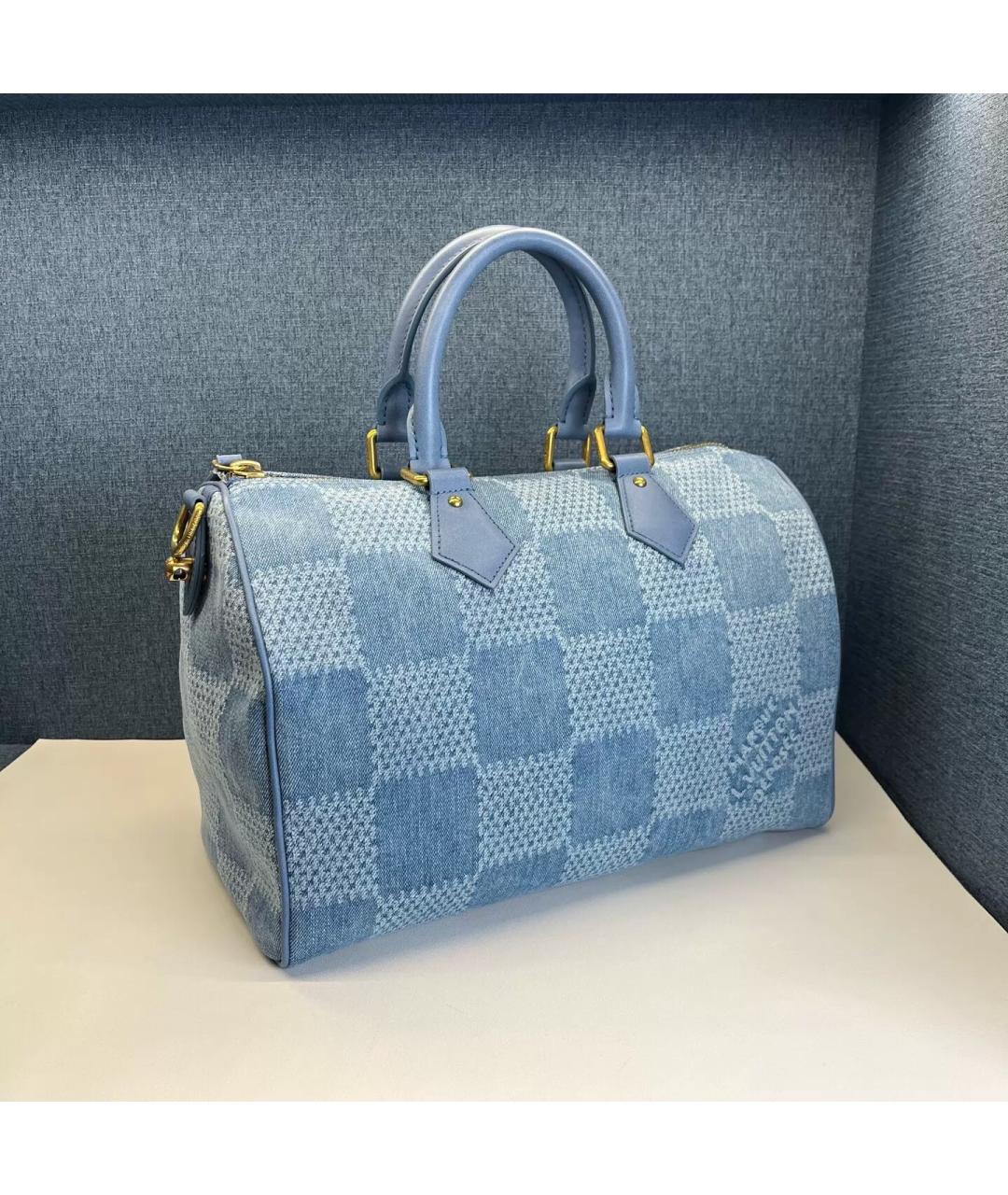 LOUIS VUITTON Голубая жаккардовая сумка с короткими ручками, фото 2