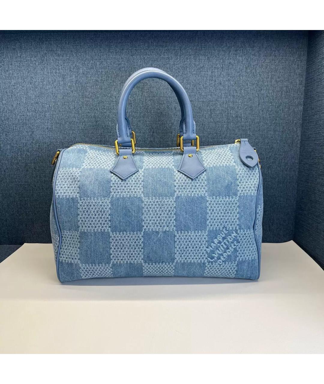 LOUIS VUITTON Голубая жаккардовая сумка с короткими ручками, фото 4