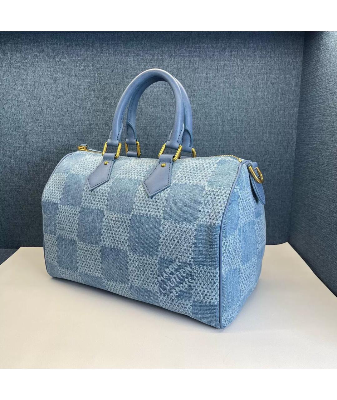 LOUIS VUITTON Голубая жаккардовая сумка с короткими ручками, фото 3