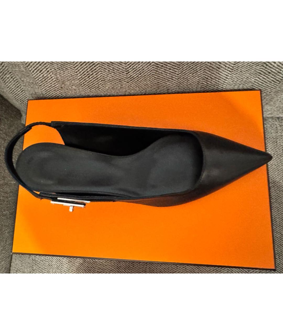 HERMES Черные кожаные лодочки на низком каблуке, фото 3