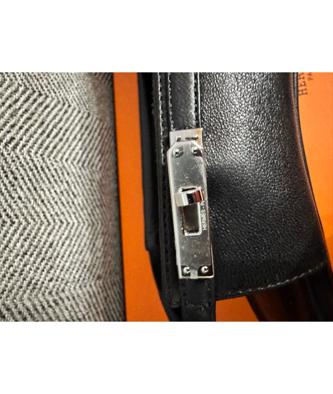 HERMES Черные кожаные лодочки на низком каблуке, фото 4