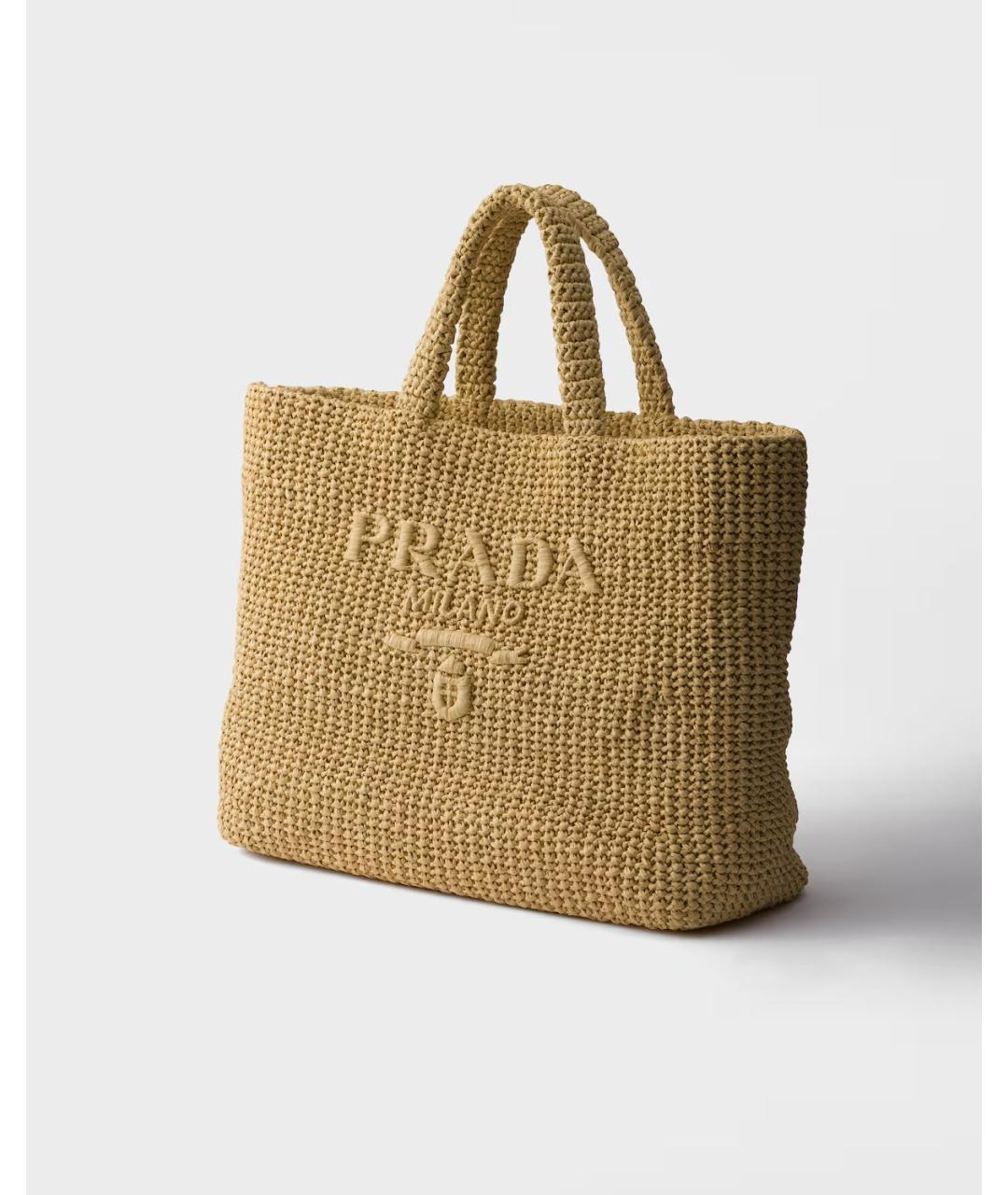 PRADA Бежевая рафия сумка тоут, фото 2