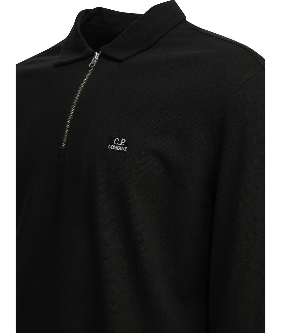 CP COMPANY Черное хлопковое поло с длинным рукавом, фото 4