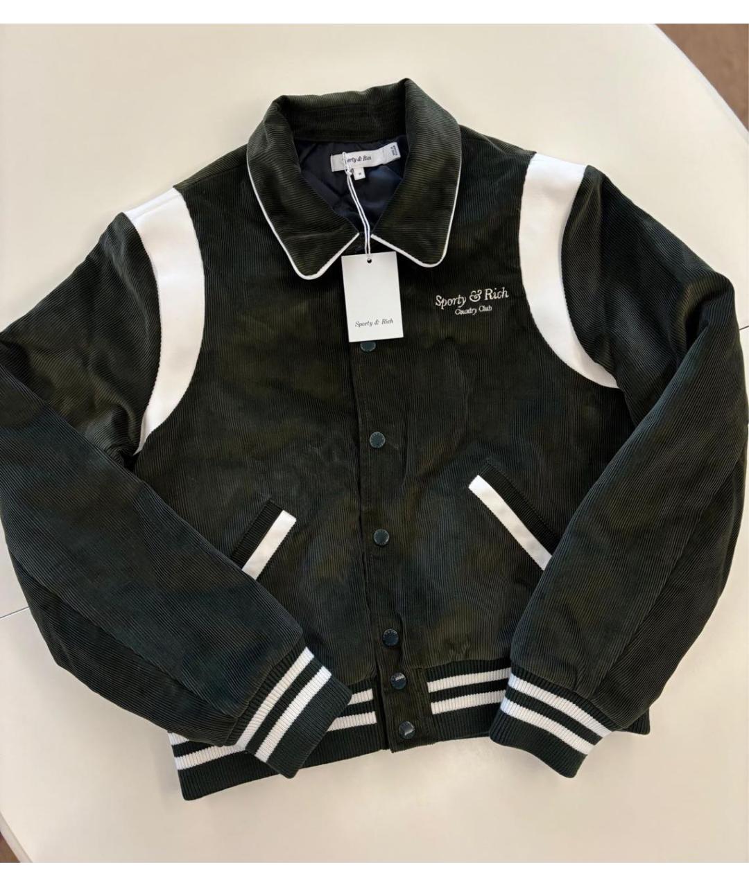 SPORTY AND RICH Зеленая хлопковая спортивная куртка, фото 2