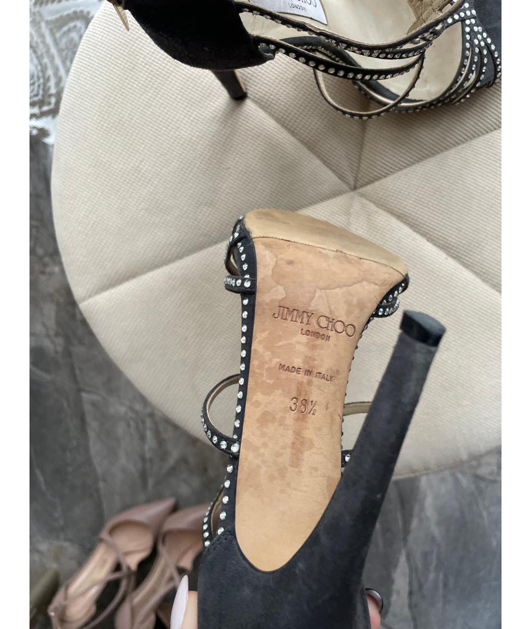 JIMMY CHOO Серые замшевые босоножки, фото 4