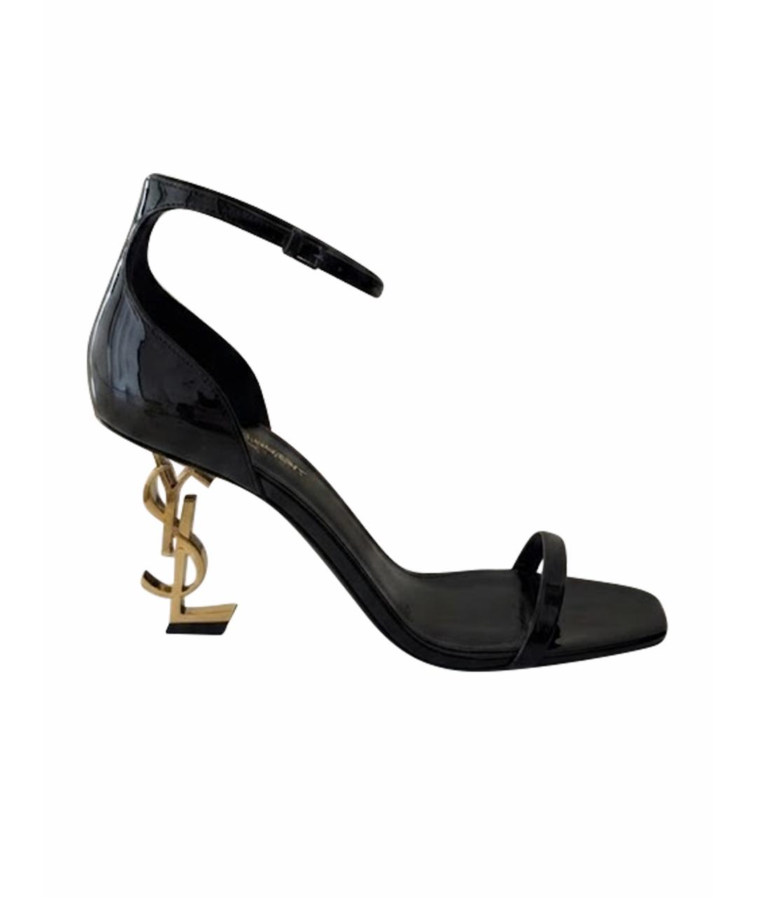 SAINT LAURENT Черные босоножки из лакированной кожи, фото 1