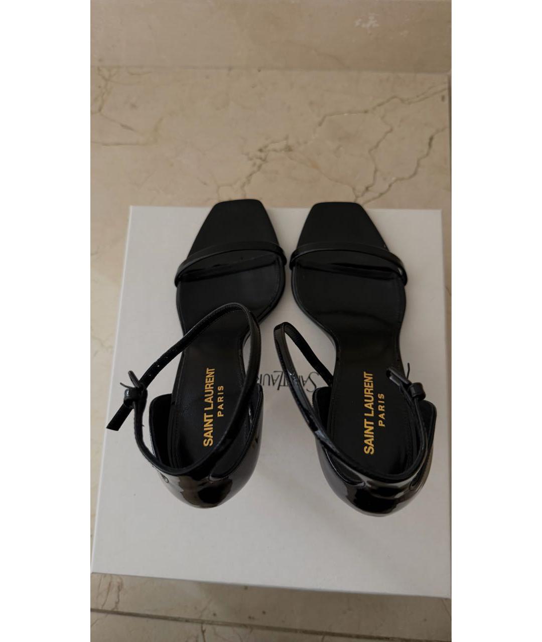 SAINT LAURENT Черные босоножки из лакированной кожи, фото 3