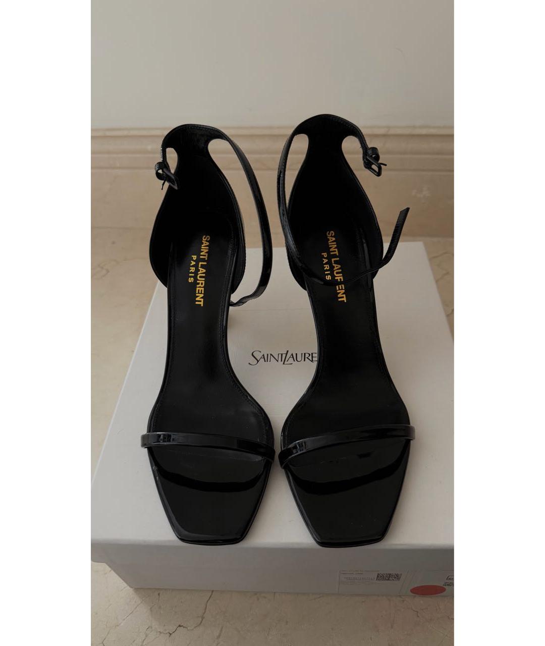 SAINT LAURENT Черные босоножки из лакированной кожи, фото 2