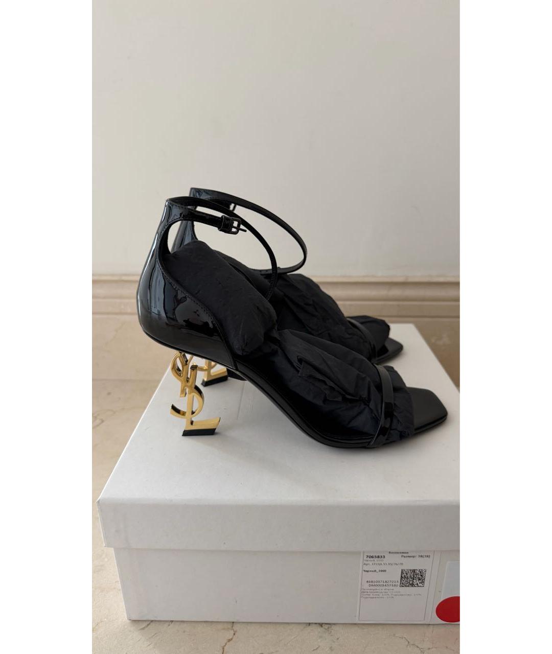 SAINT LAURENT Черные босоножки из лакированной кожи, фото 9