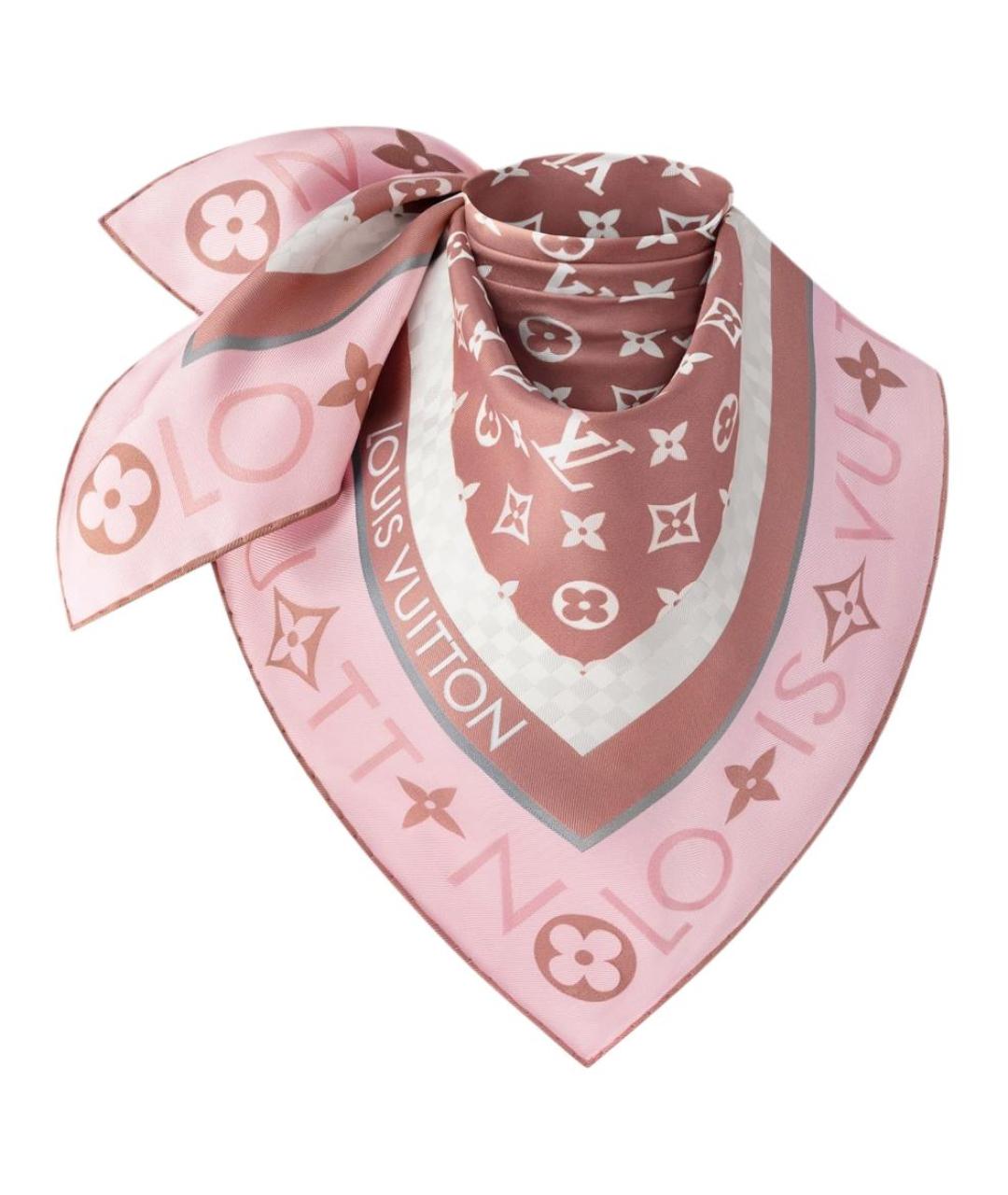 LOUIS VUITTON Розовый шелковый шарф, фото 1