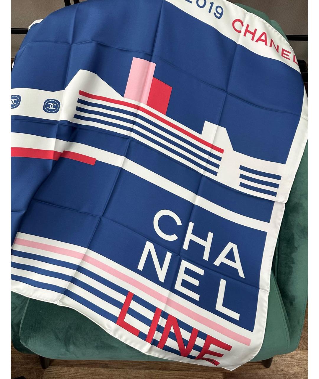 CHANEL Синий шелковый платок, фото 4