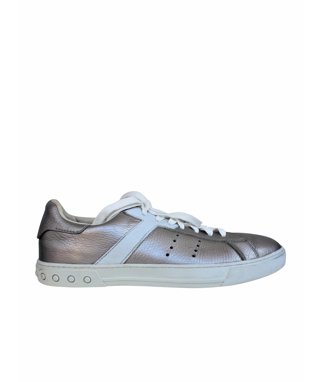 TOD'S Серебряные кожаные низкие кроссовки / кеды, фото 1