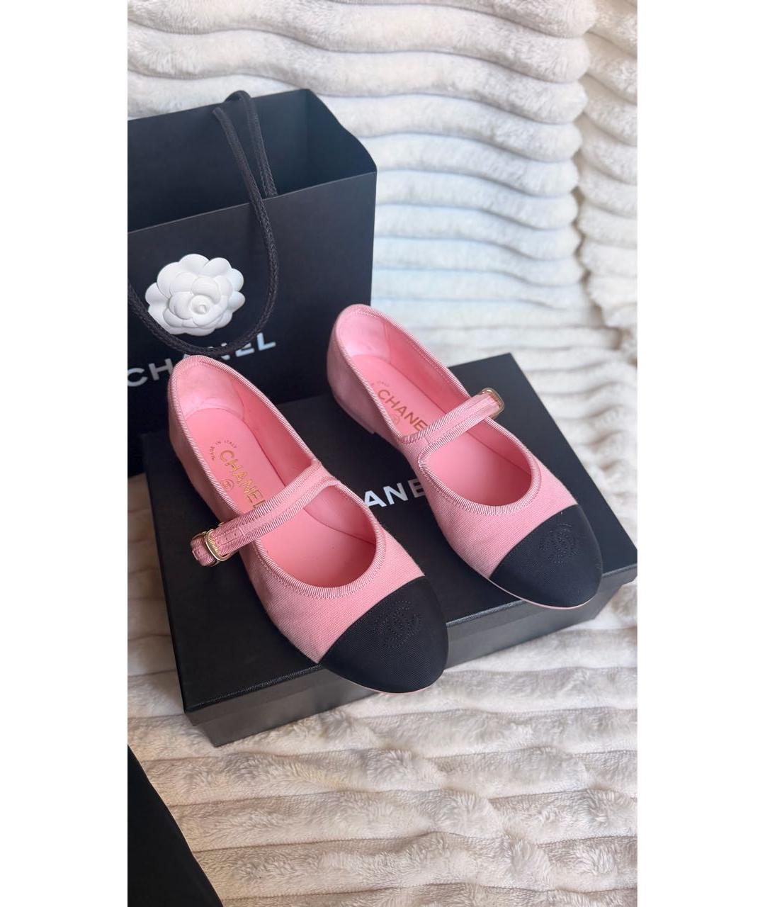 CHANEL Розовые текстильные балетки, фото 3