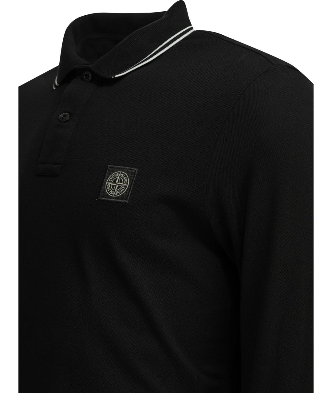 STONE ISLAND Черное хлопковое поло с длинным рукавом, фото 4