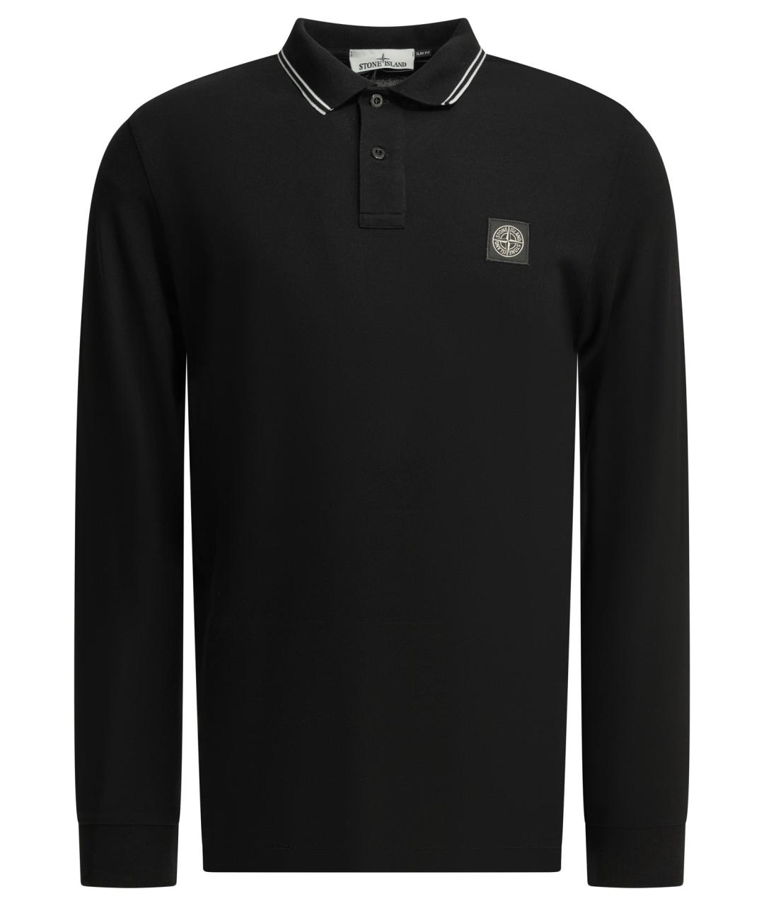 STONE ISLAND Черное хлопковое поло с длинным рукавом, фото 1