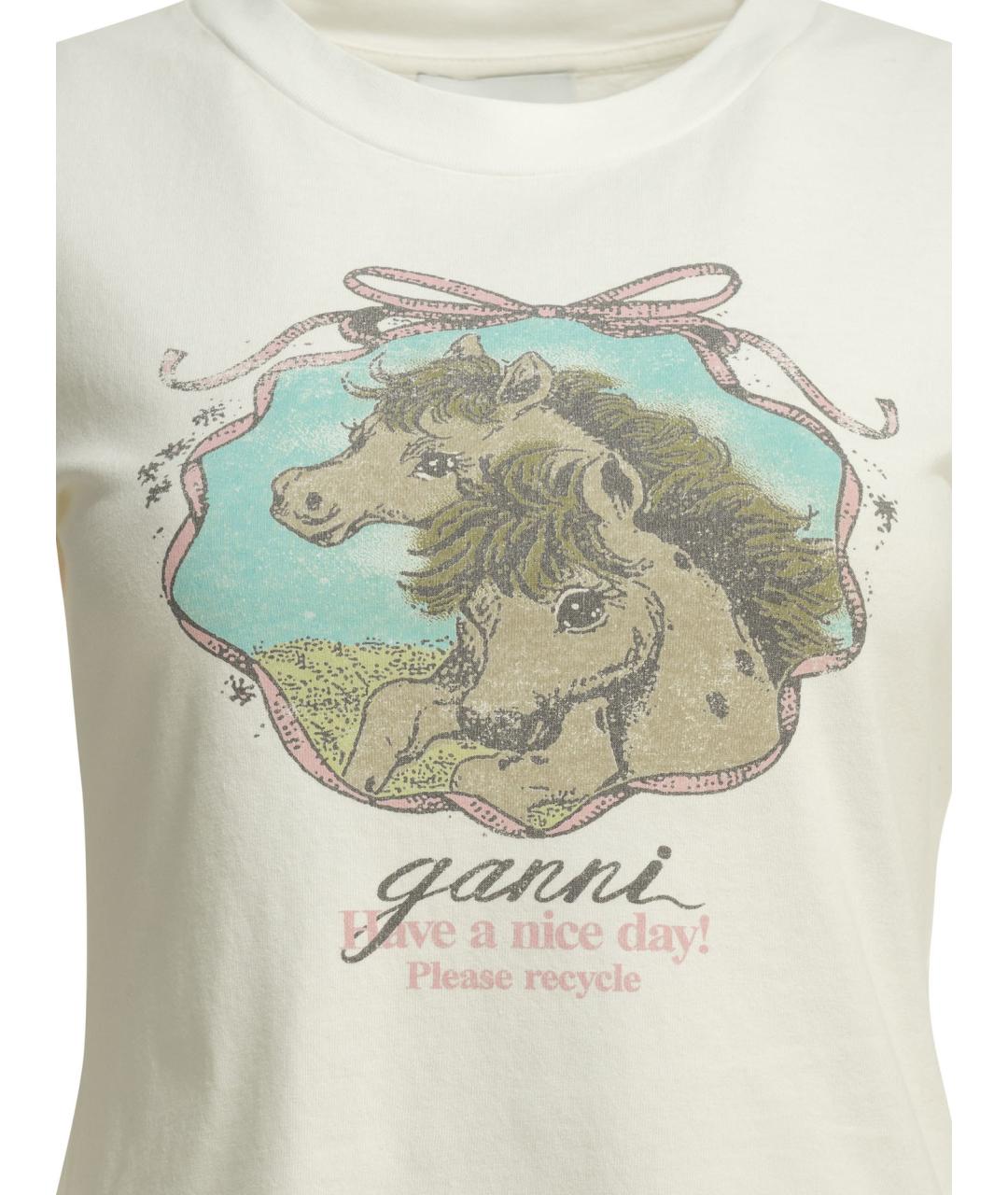 GANNI Белая хлопковая футболка, фото 3