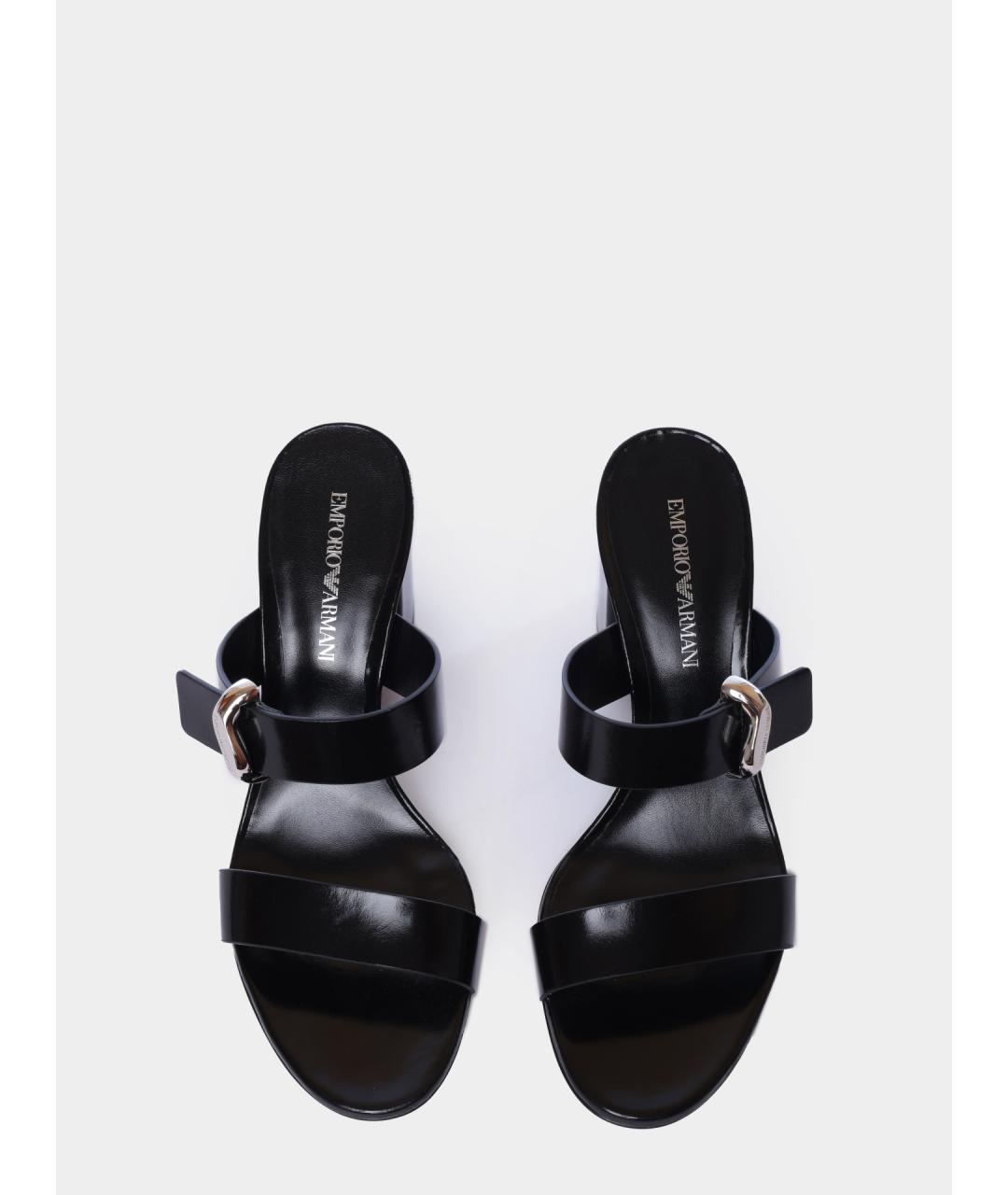 EMPORIO ARMANI Черные кожаные мюли, фото 4