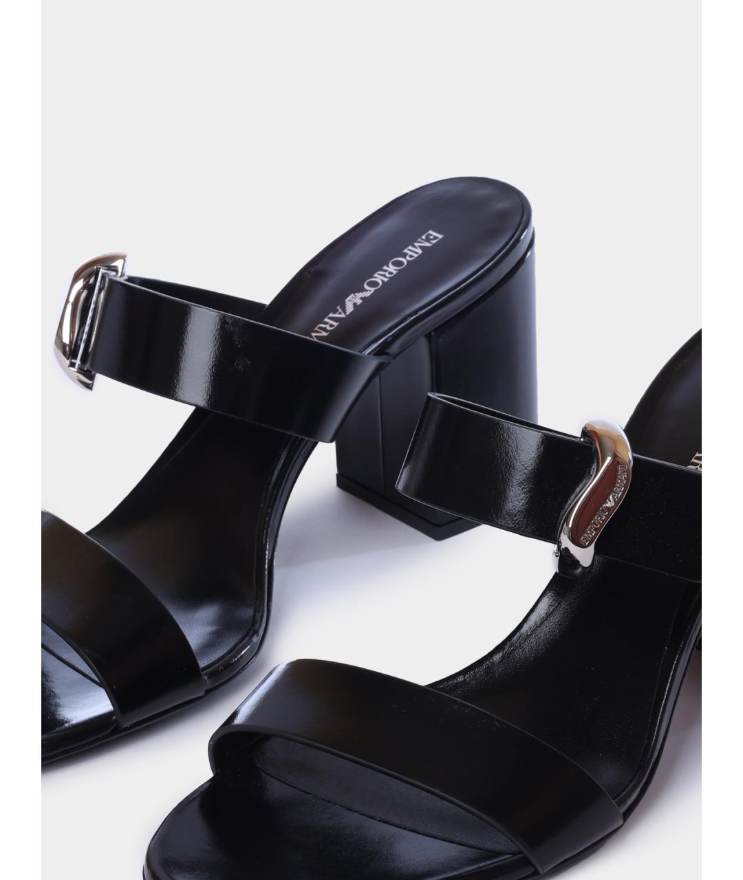 EMPORIO ARMANI Черные кожаные мюли, фото 3
