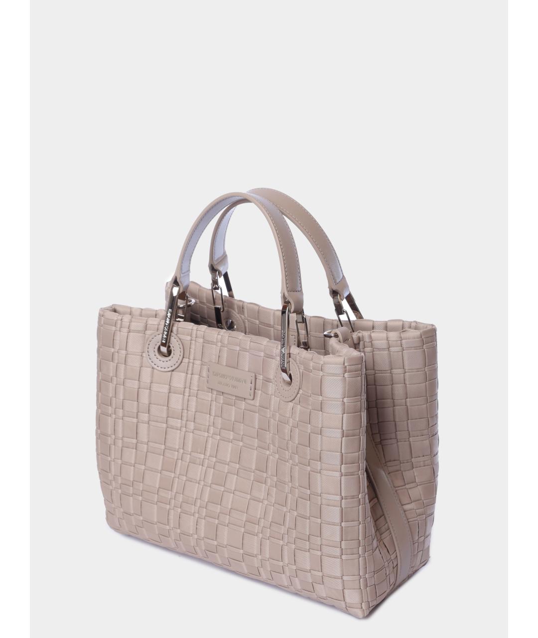 EMPORIO ARMANI Бежевая тканевая сумка с короткими ручками, фото 2