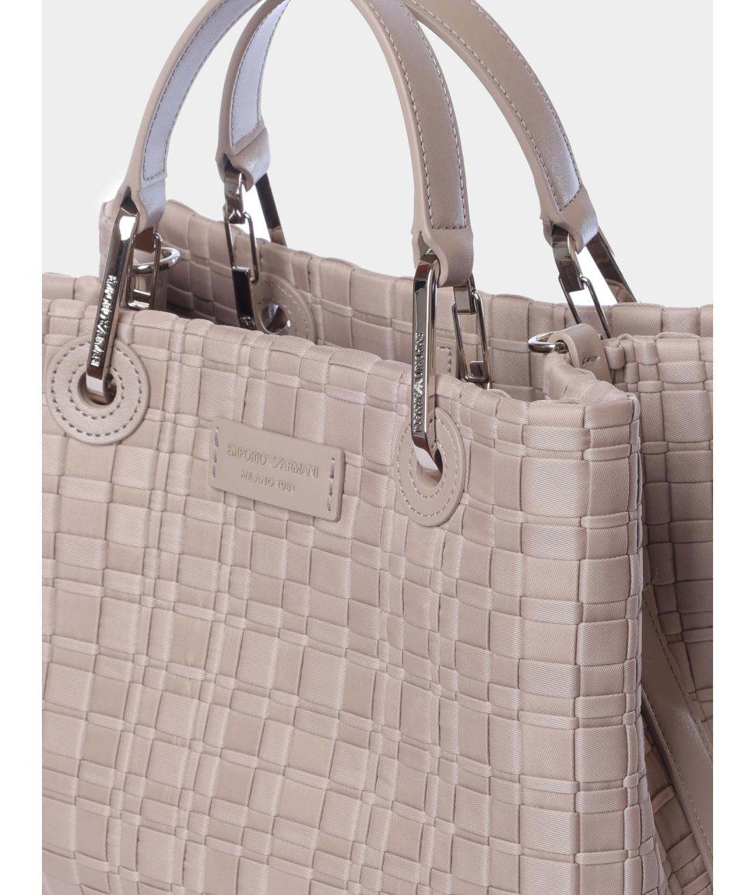EMPORIO ARMANI Бежевая тканевая сумка с короткими ручками, фото 3