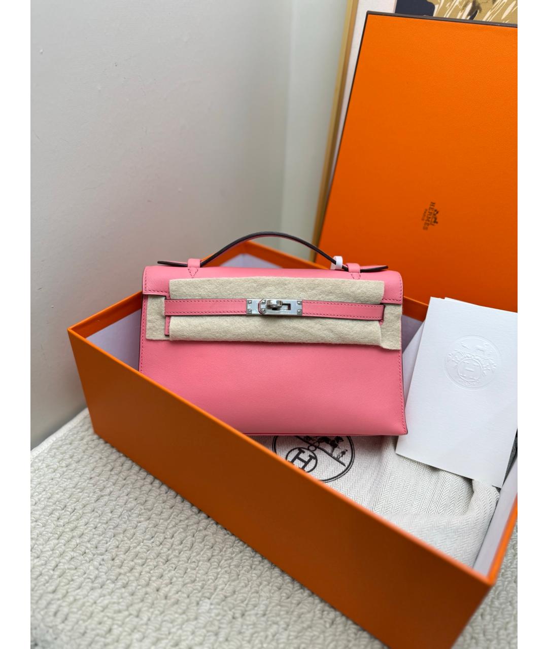 HERMES Розовая кожаная сумка тоут, фото 10