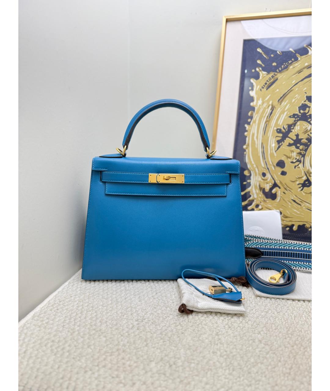HERMES Синяя кожаная сумка тоут, фото 10