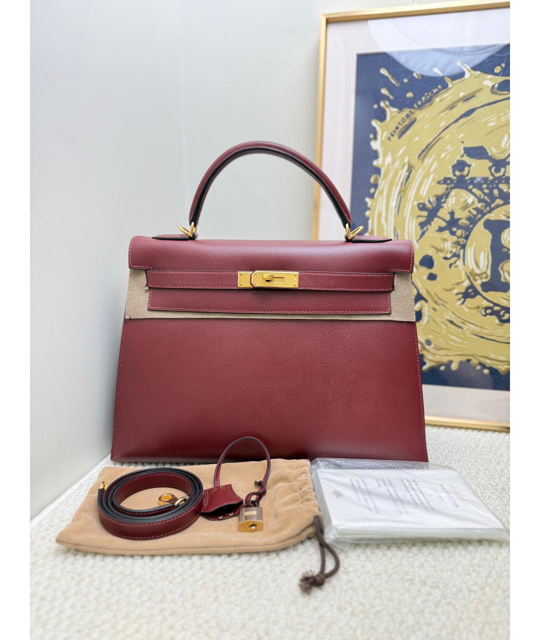 HERMES Красная кожаная сумка тоут, фото 10
