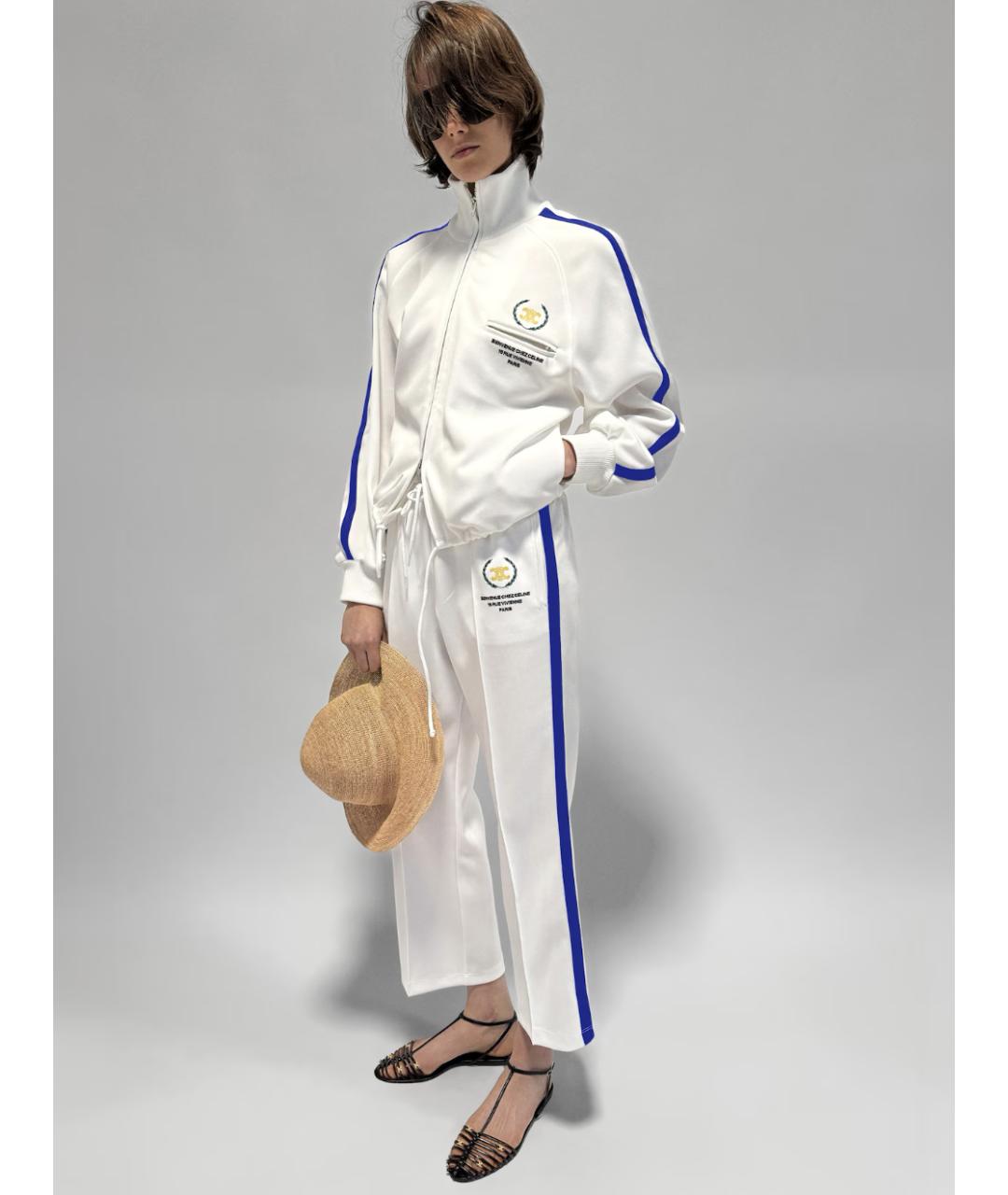 CELINE Белые полиэстеровые прямые брюки, фото 2