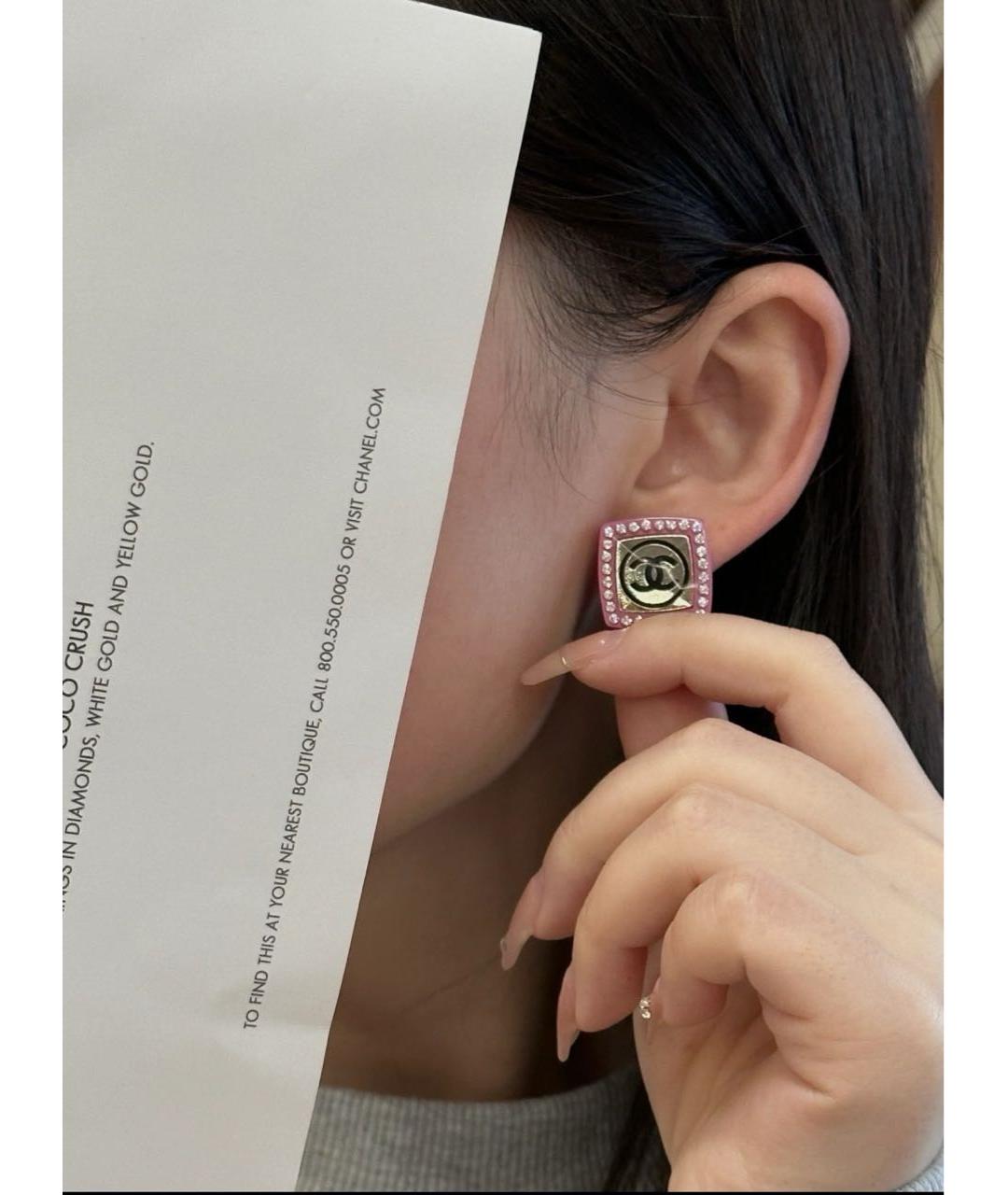 CHANEL Розовые металлические серьги, фото 7