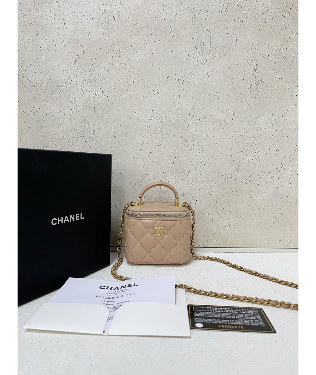 CHANEL Бежевая кожаная сумка через плечо, фото 7