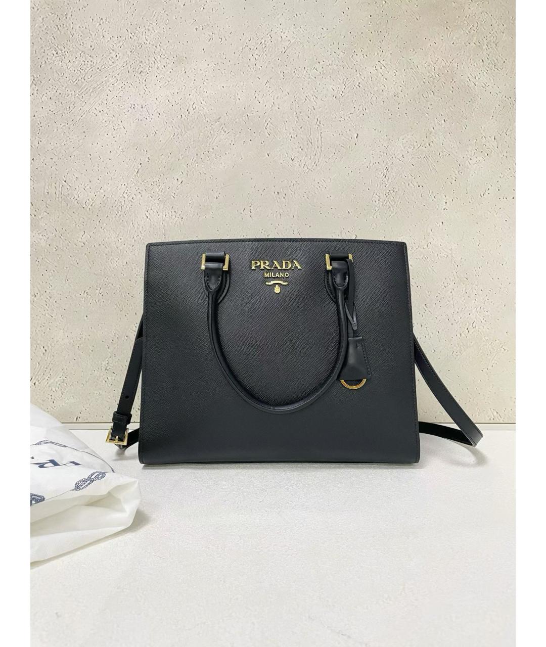PRADA Черная кожаная сумка тоут, фото 7