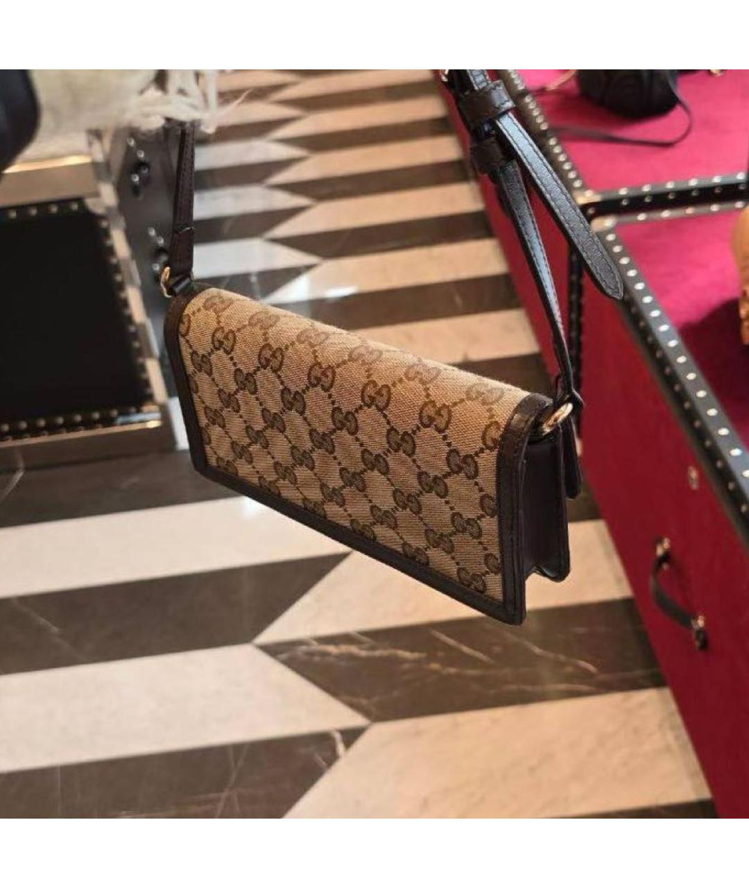GUCCI Коричневая канва сумка с короткими ручками, фото 4