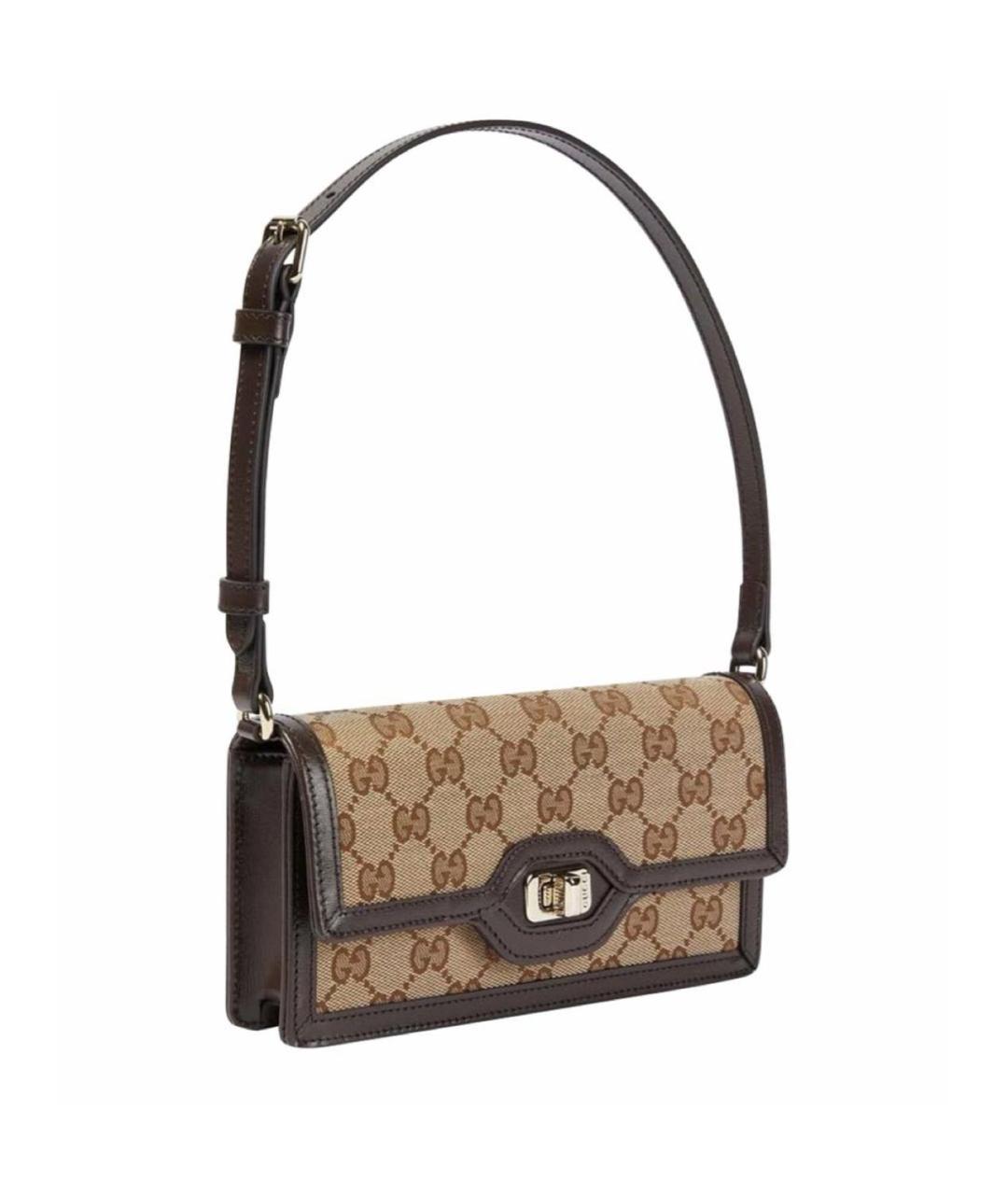 GUCCI Коричневая канва сумка с короткими ручками, фото 1