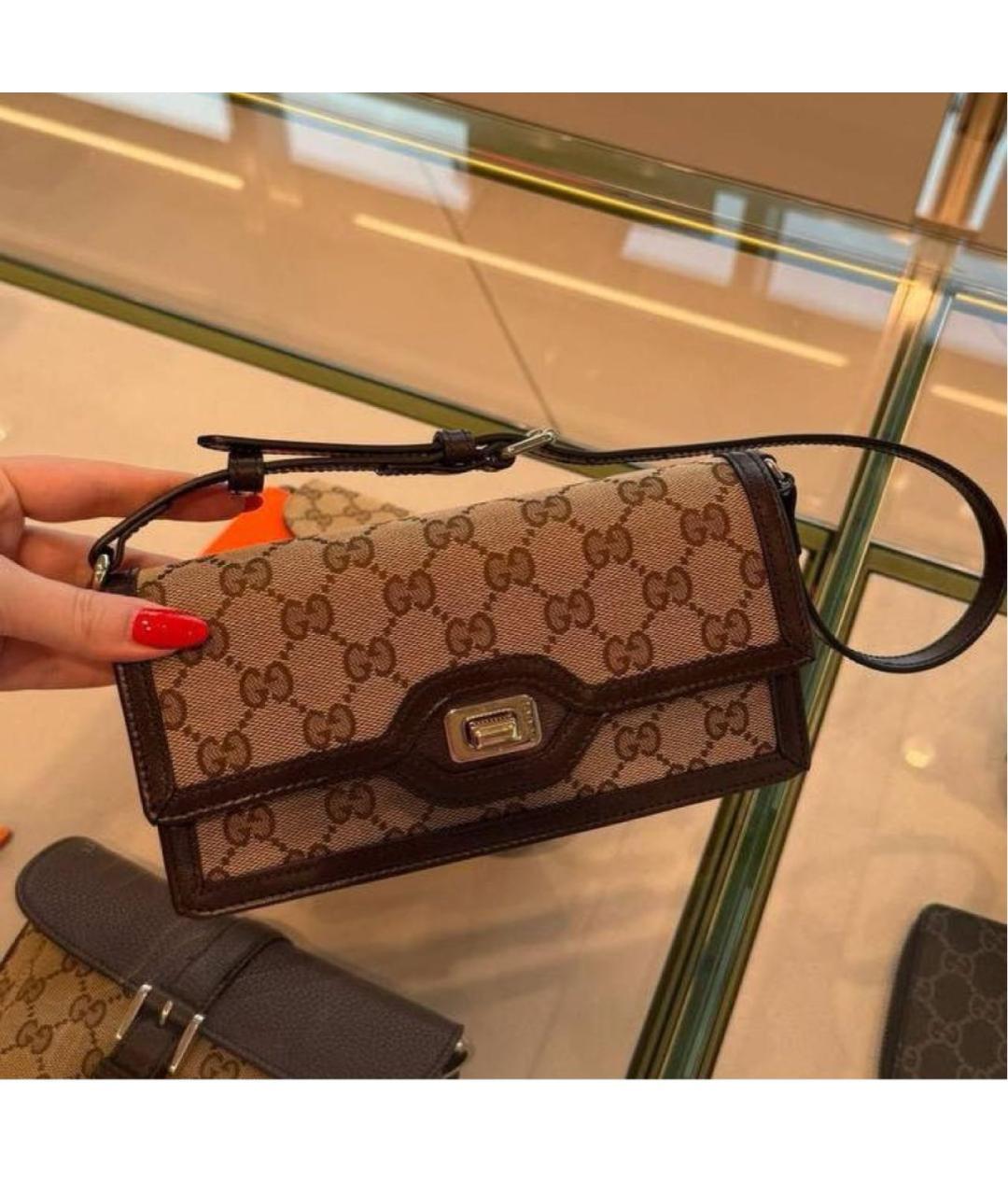 GUCCI Коричневая канва сумка с короткими ручками, фото 3