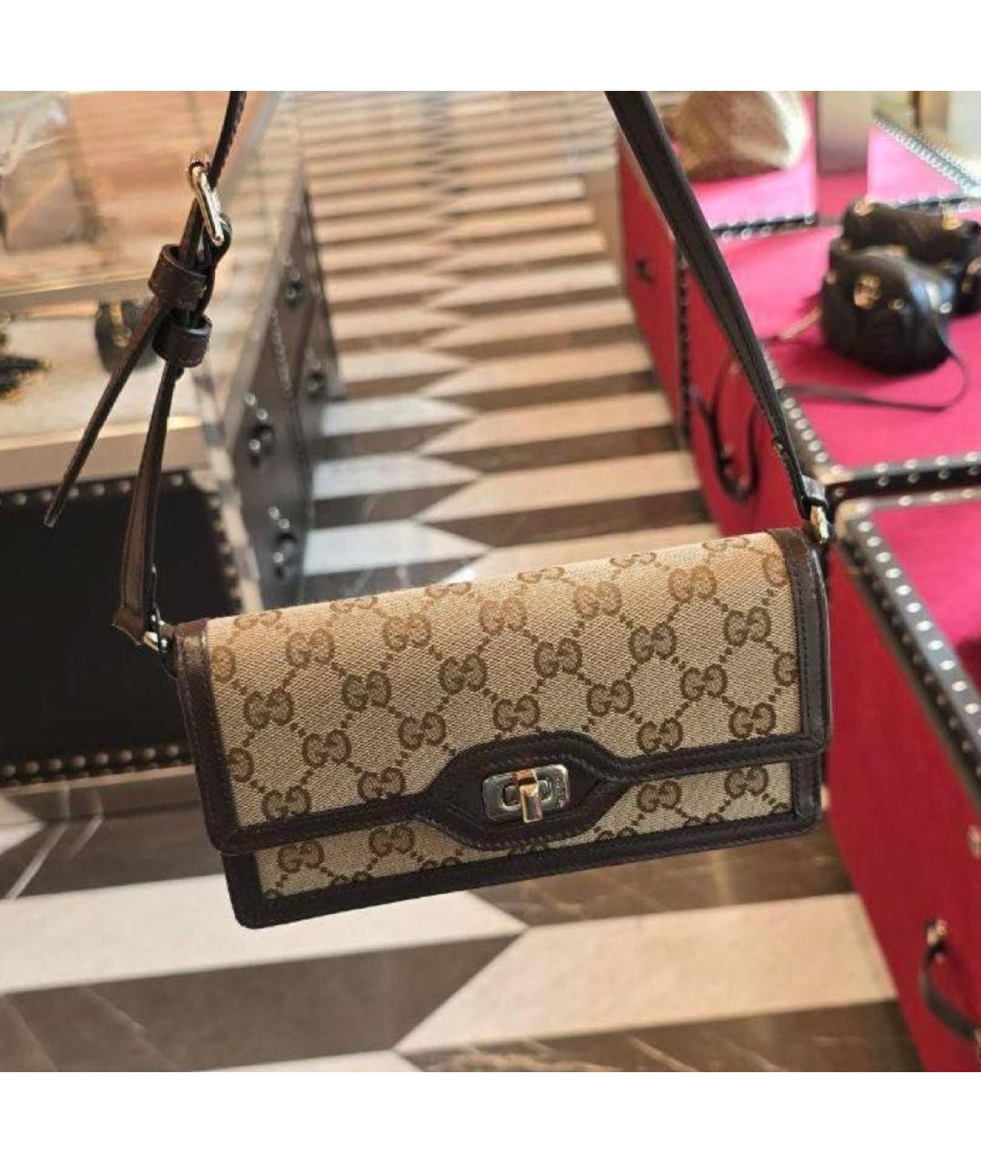 GUCCI Коричневая канва сумка с короткими ручками, фото 2
