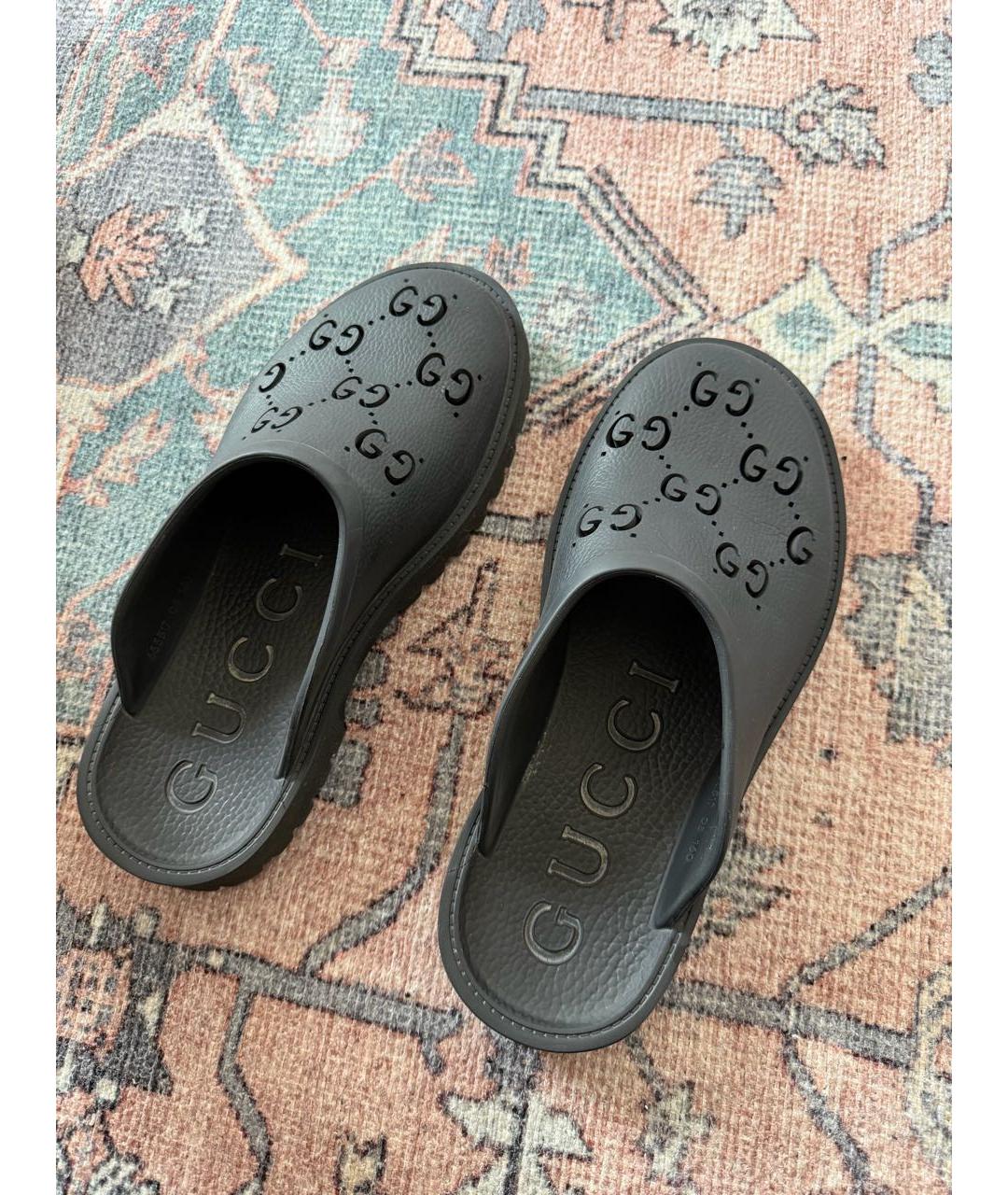 GUCCI Черные резиновые шлепанцы, фото 4
