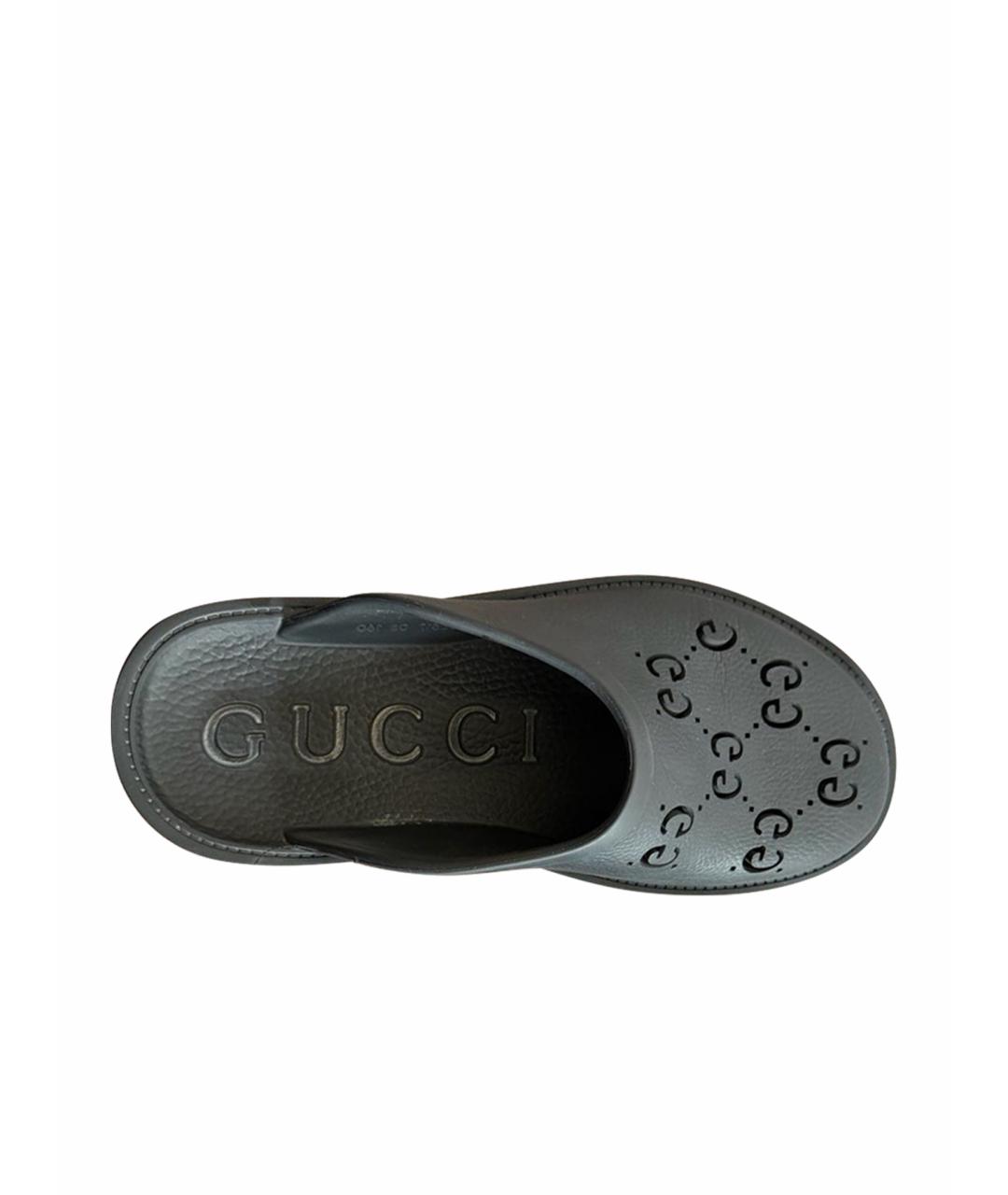 GUCCI Черные резиновые шлепанцы, фото 1
